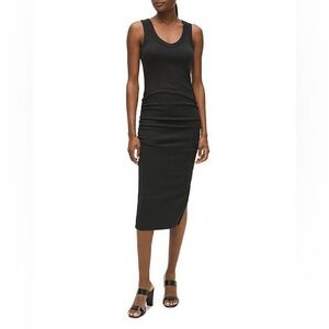 Michael Stars Black Ribbed Lori Midi V Neck Tshirt Dress XS